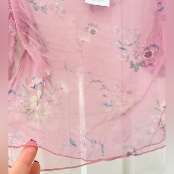 Zara printed floral sheer romantic love sleeve top - Picture 4 of 16